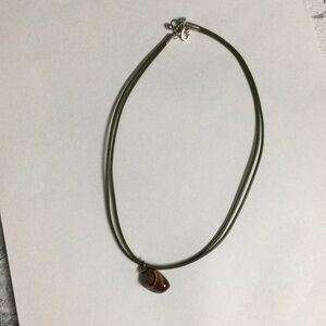 Green silky cord  Tigers eye  Pendant Necklace